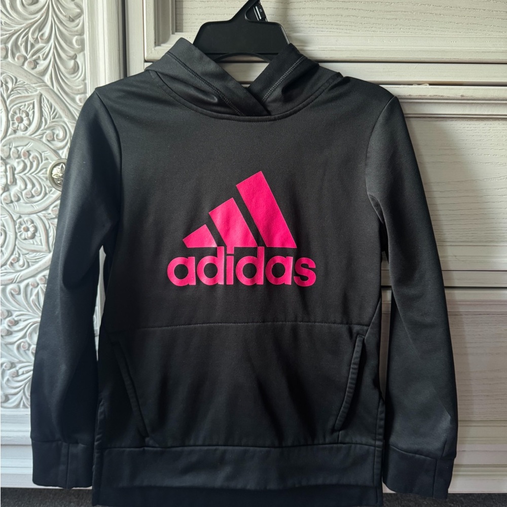 Adidas Kids Hoodie in Black with Pink Logo
